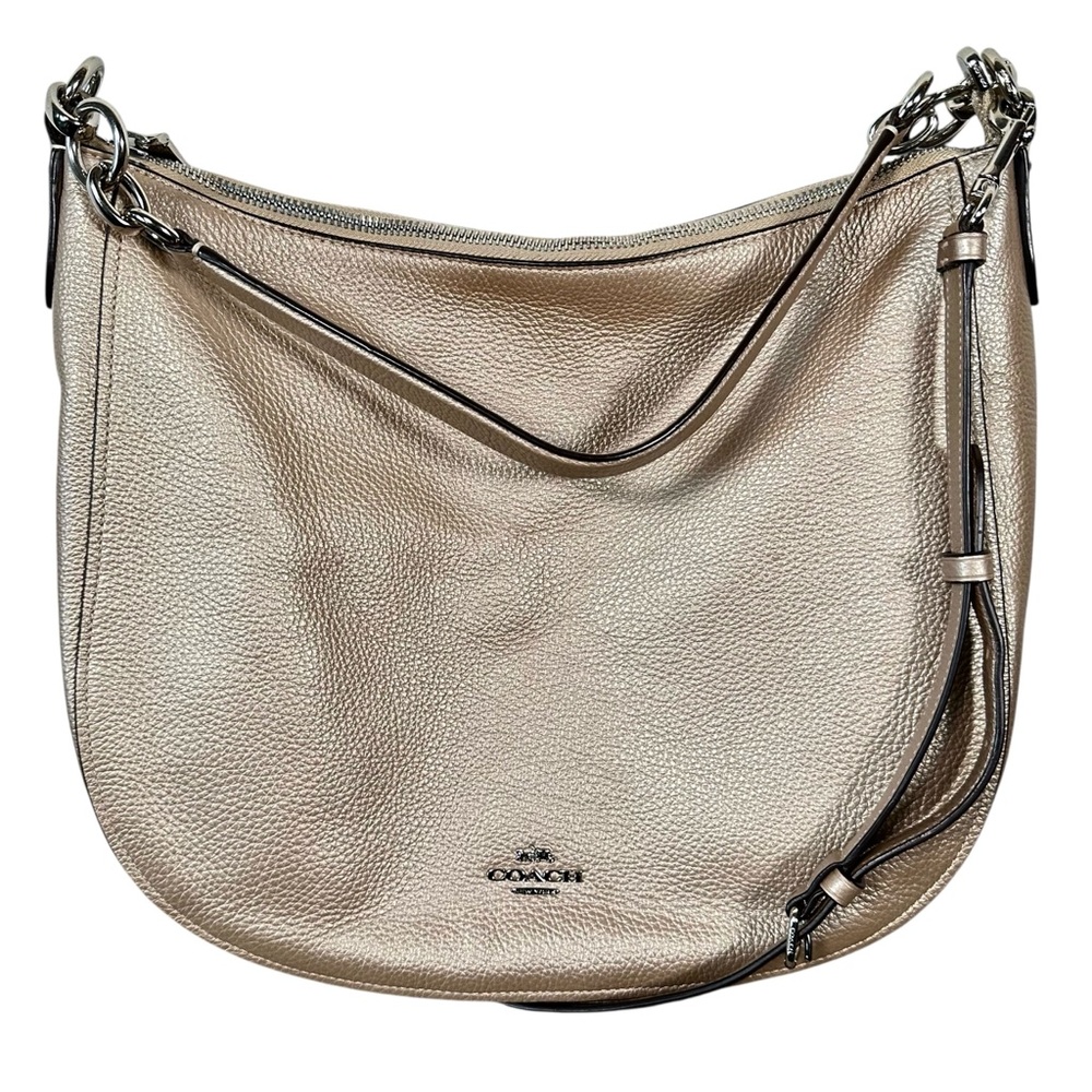 COACH Elle Pebbled Leather Hobo Bag in metallic rose gold - Picture 5 of 16